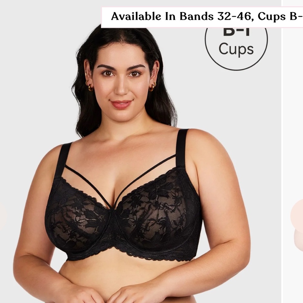 NWT 38H Pretty In Petals Black Unlined Strappy Lace Bra